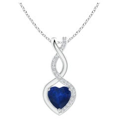 Natural Sapphire Infinity Heart Pendant with Diamonds in Platinum 6mm