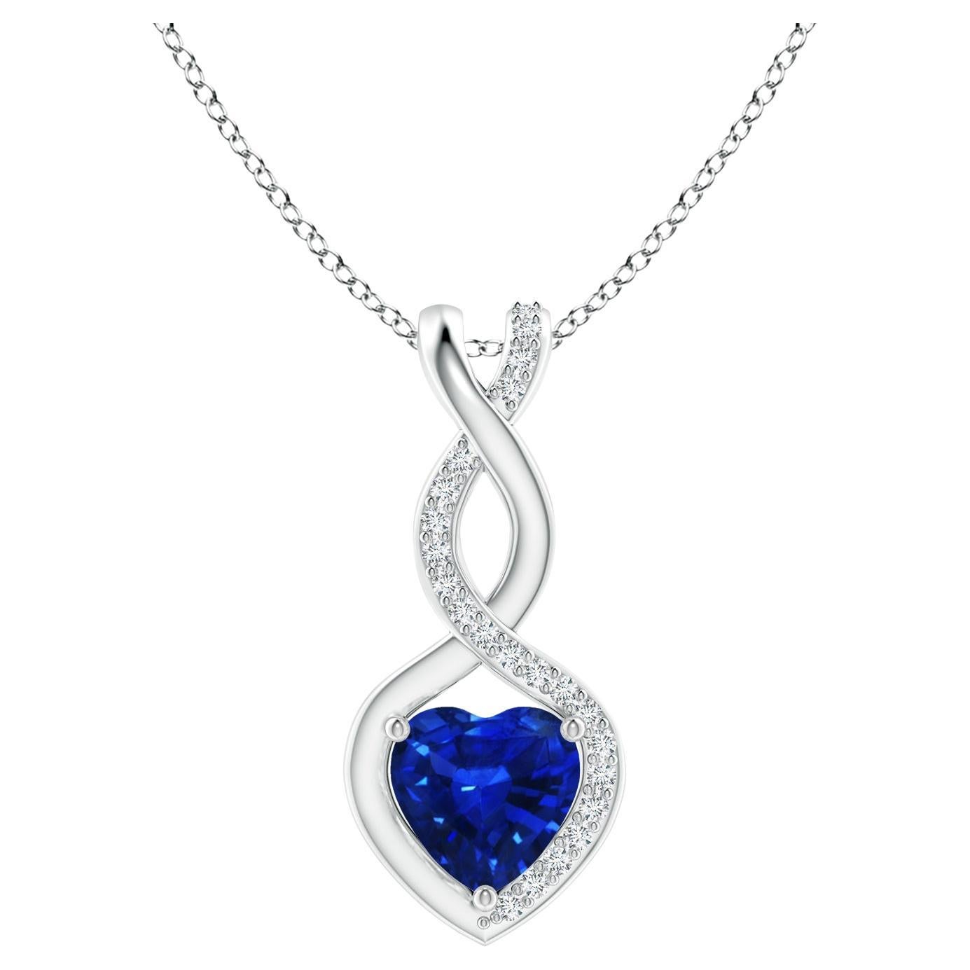Natural Sapphire Infinity Heart Pendant with Diamonds in Platinum 6mm