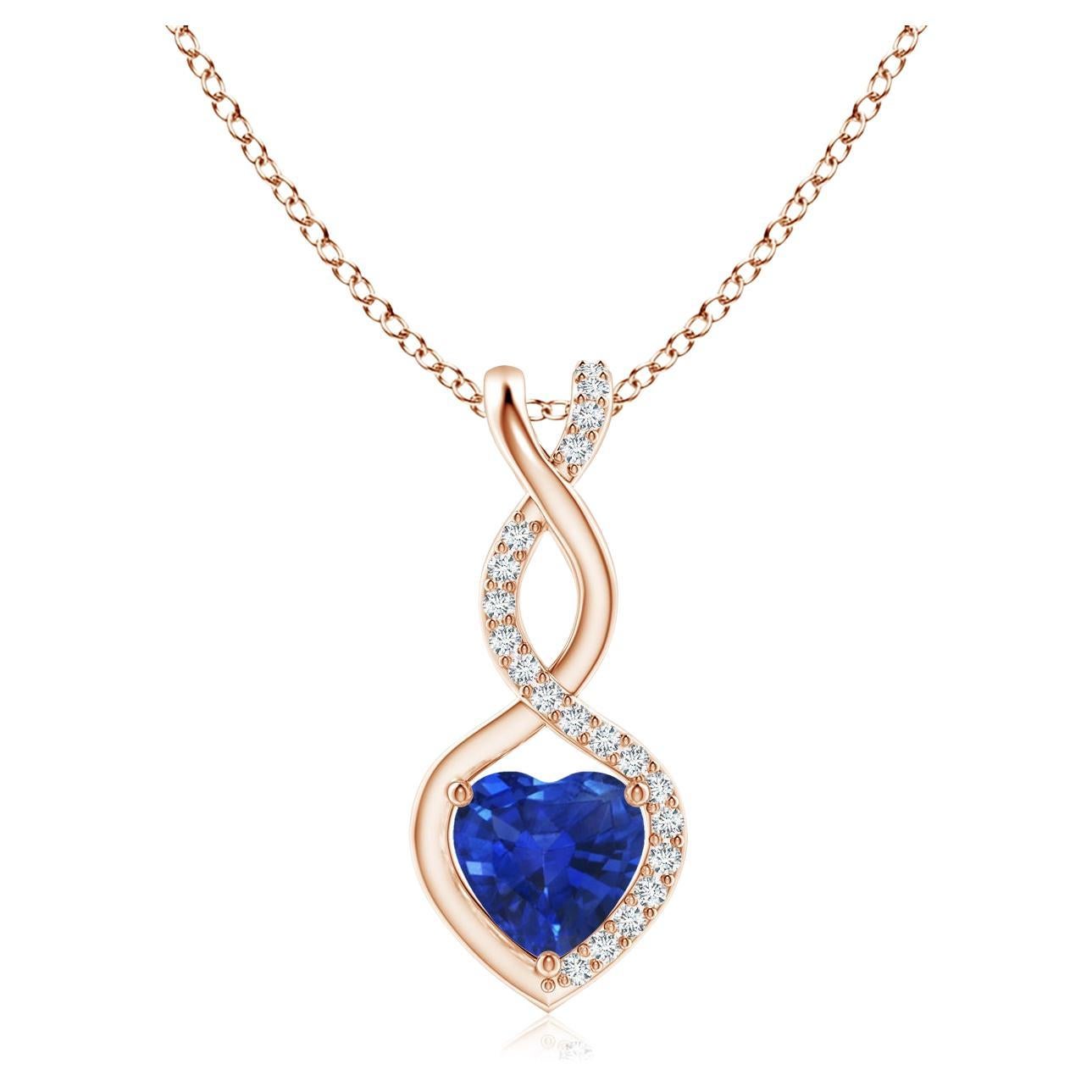Natural Sapphire Infinity Heart Pendant with Diamonds in Rose Gold 5mm For Sale