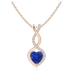 Natural Sapphire Infinity Heart Pendant with Diamonds in Rose Gold 5mm