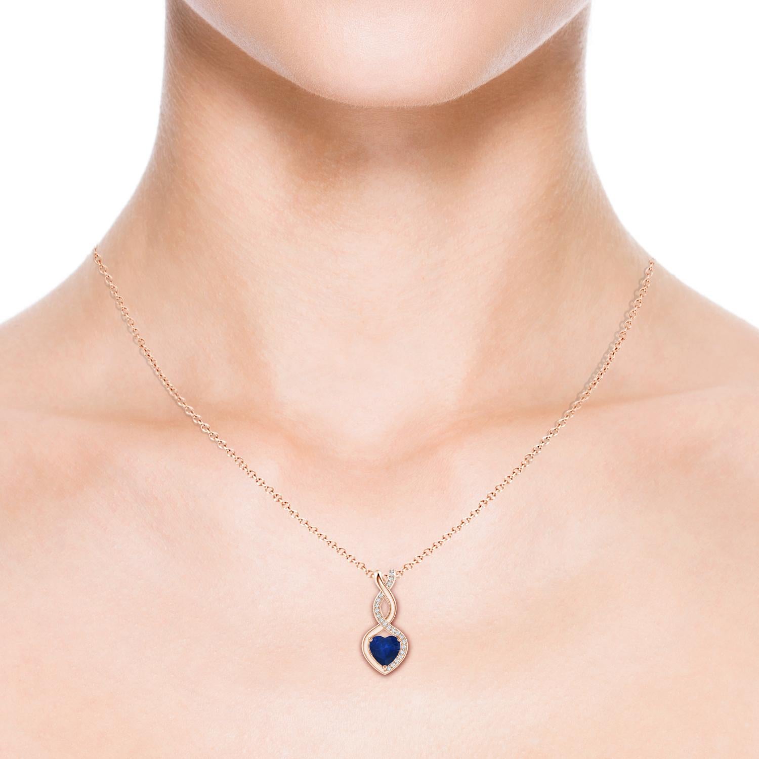 Heart Cut Natural Sapphire Infinity Heart Pendant with Diamonds in Rose Gold 6mm For Sale