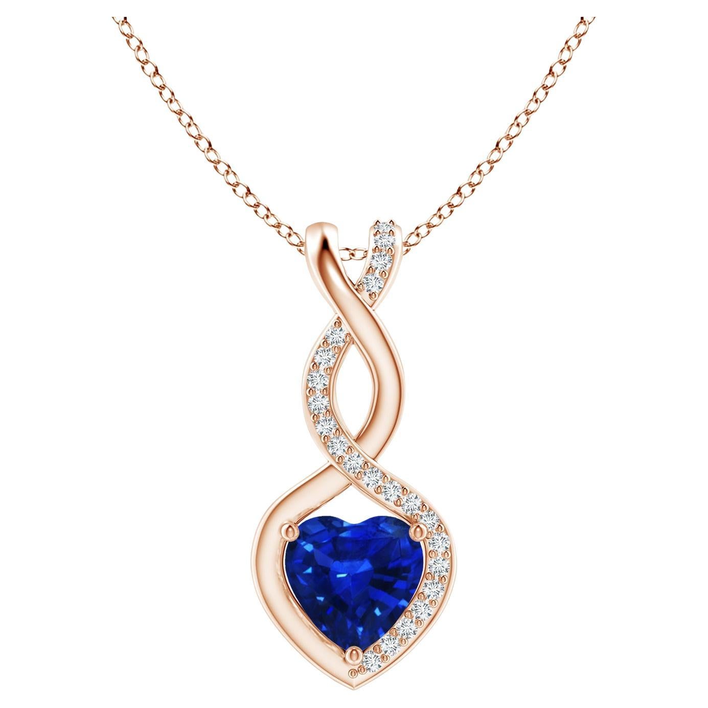 Natural Sapphire Infinity Heart Pendant with Diamonds in Rose Gold 6mm