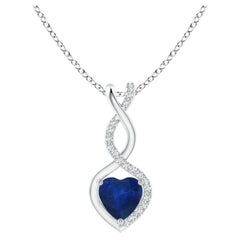 Natural Sapphire Infinity Heart Pendant with Diamonds in White Gold 5mm
