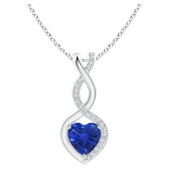 Natural Sapphire Infinity Heart Pendant with Diamonds in White Gold 6mm