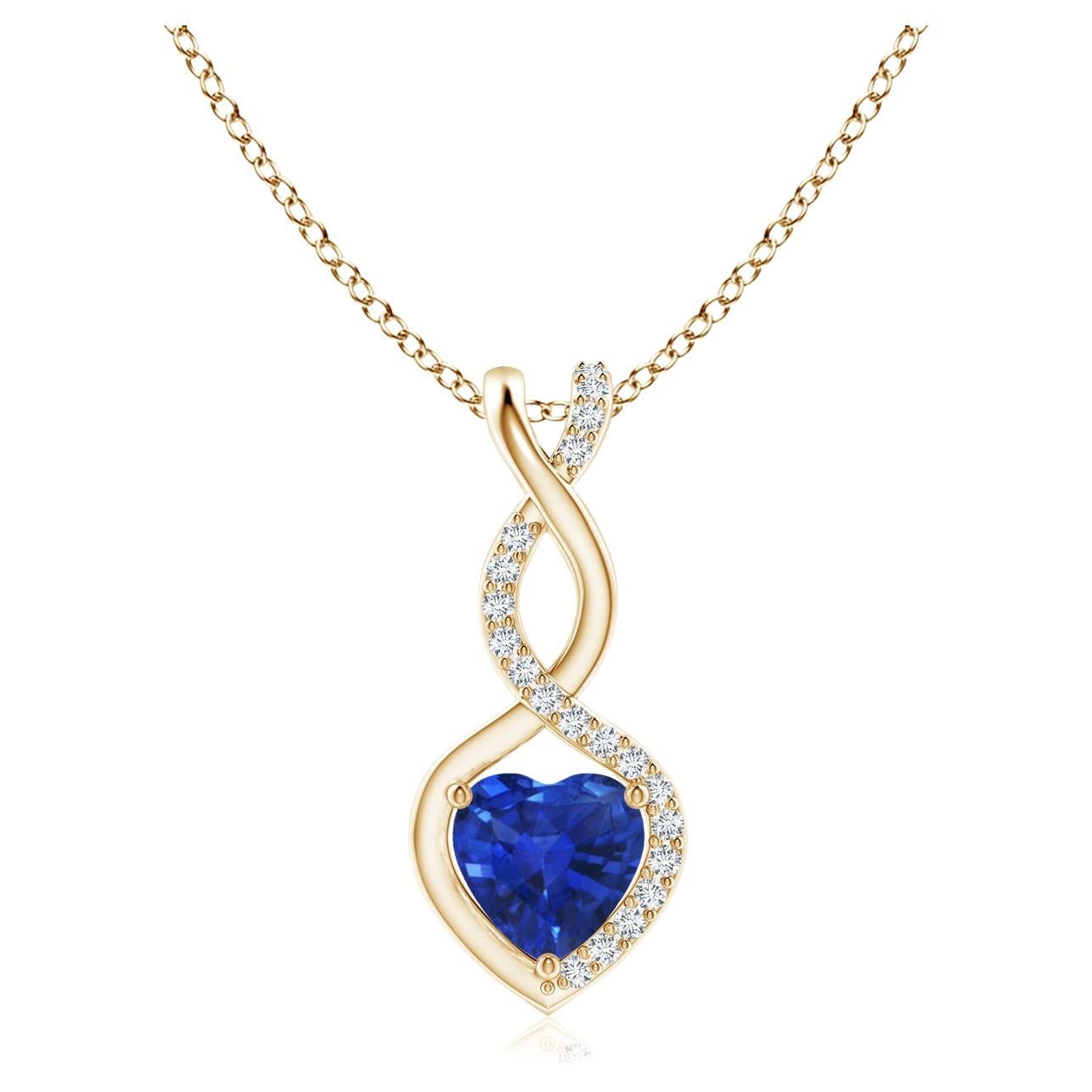 Natural Sapphire Infinity Heart Pendant with Diamonds in Yellow Gold 5mm For Sale