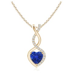 Natural Sapphire Infinity Heart Pendant with Diamonds in Yellow Gold 5mm