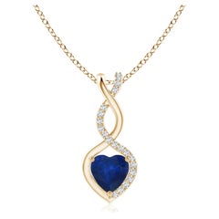 Natural Sapphire Infinity Heart Pendant with Diamonds in Yellow Gold 5mm