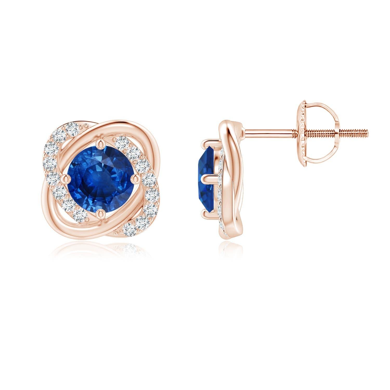 Angara - Boucles d'oreilles saphir solitaire en or massif 14 carats pour femmes Pour femmes en vente