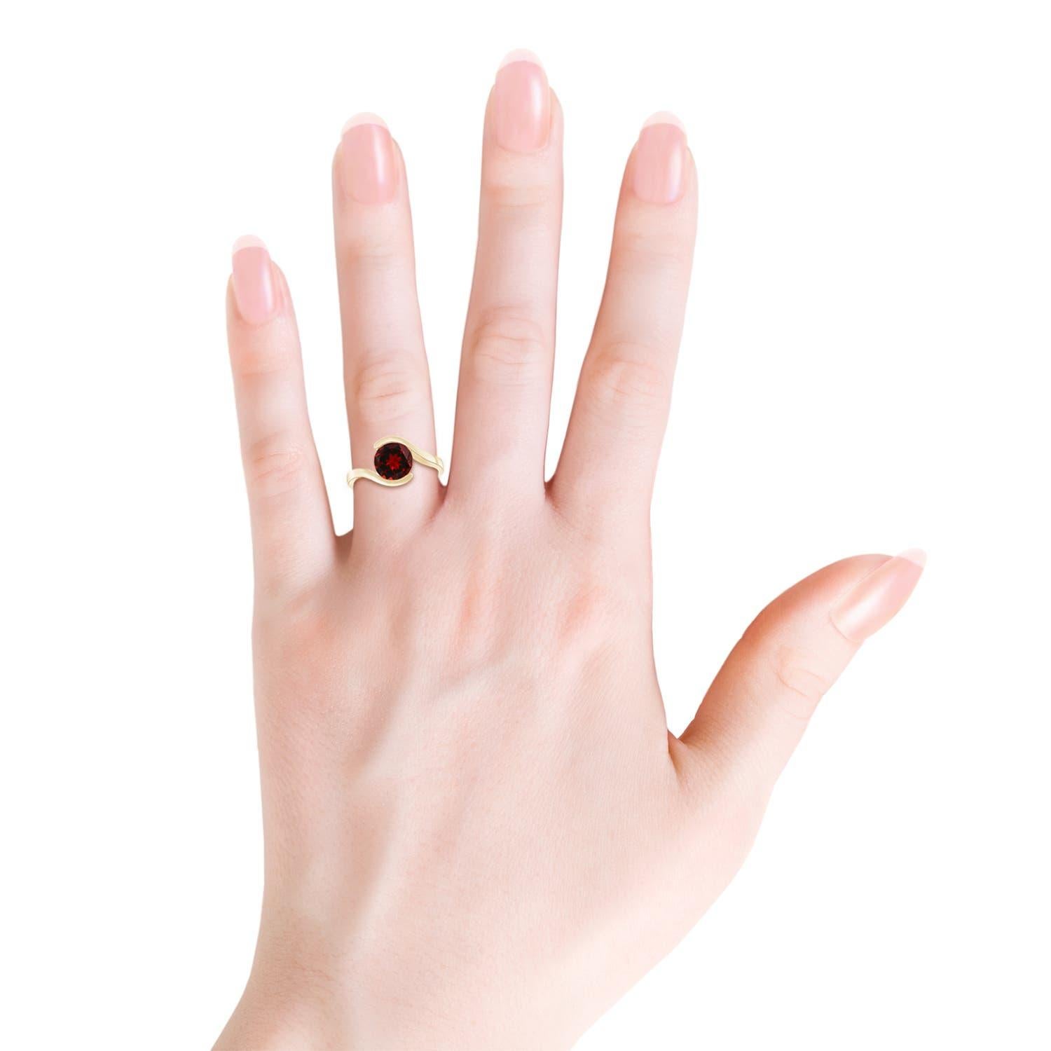 Women's Angara Natural Semi Bezel-Set Solitaire Round 2.2ct Garnet Ring 14K Solid Gold For Sale