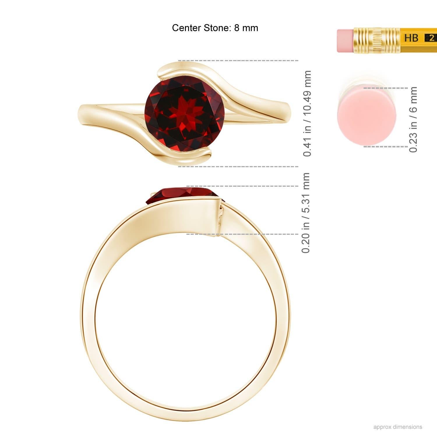 Angara Natural Semi Bezel-Set Solitaire Round 2.2ct Garnet Ring 14K Solid Gold For Sale 1