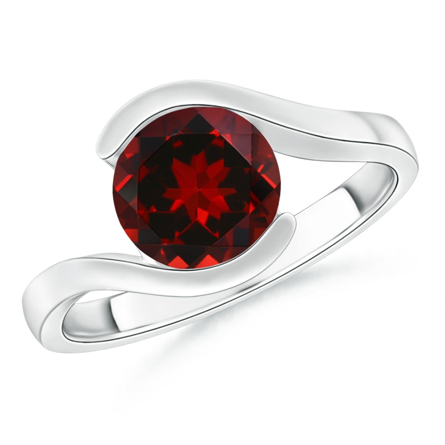 Angara Natural Semi Bezel-Set Solitaire Round 2.2ct Garnet Ring 14K Solid Gold For Sale 2