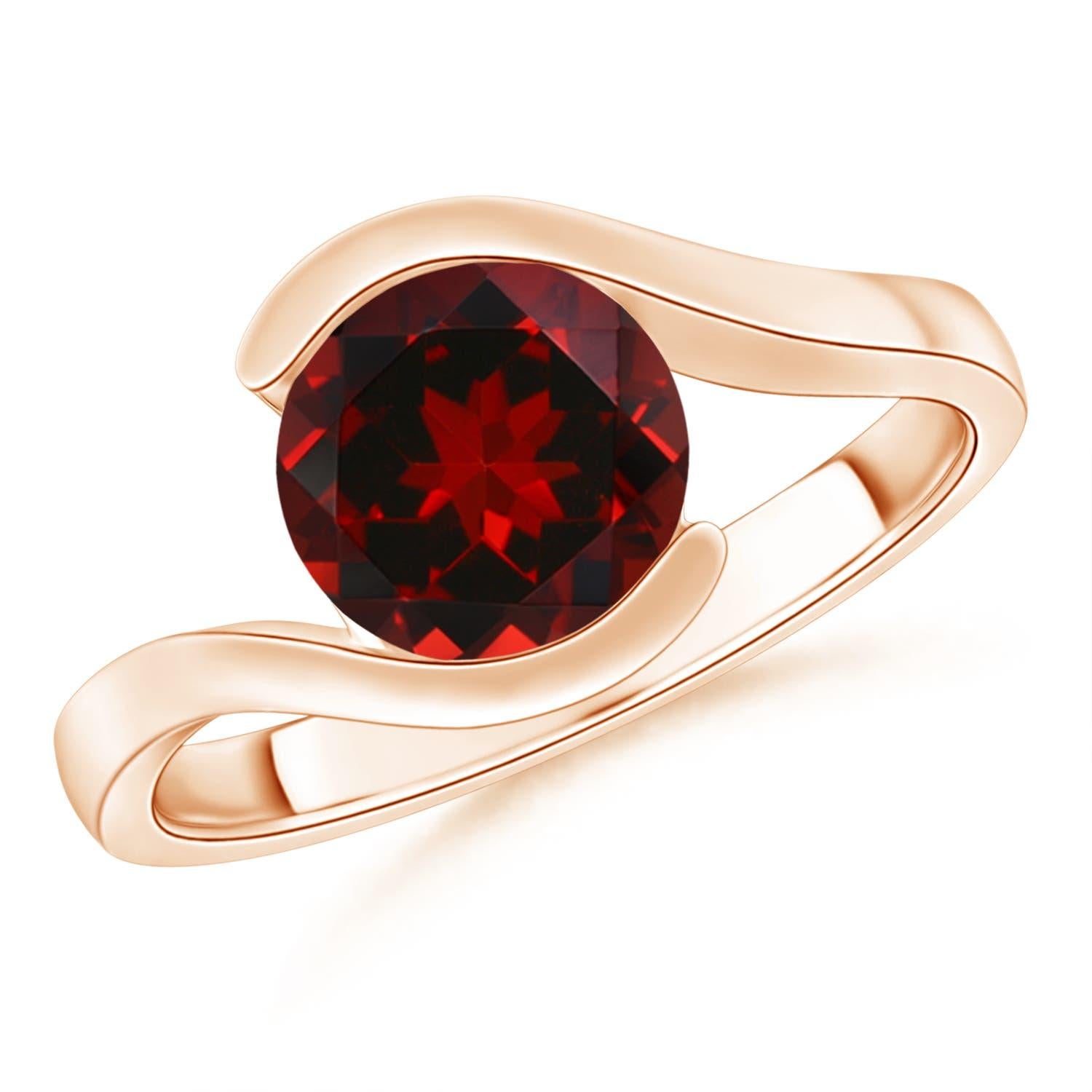 Angara Natural Semi Bezel-Set Solitaire Round 2.2ct Garnet Ring 14K Solid Gold For Sale 3