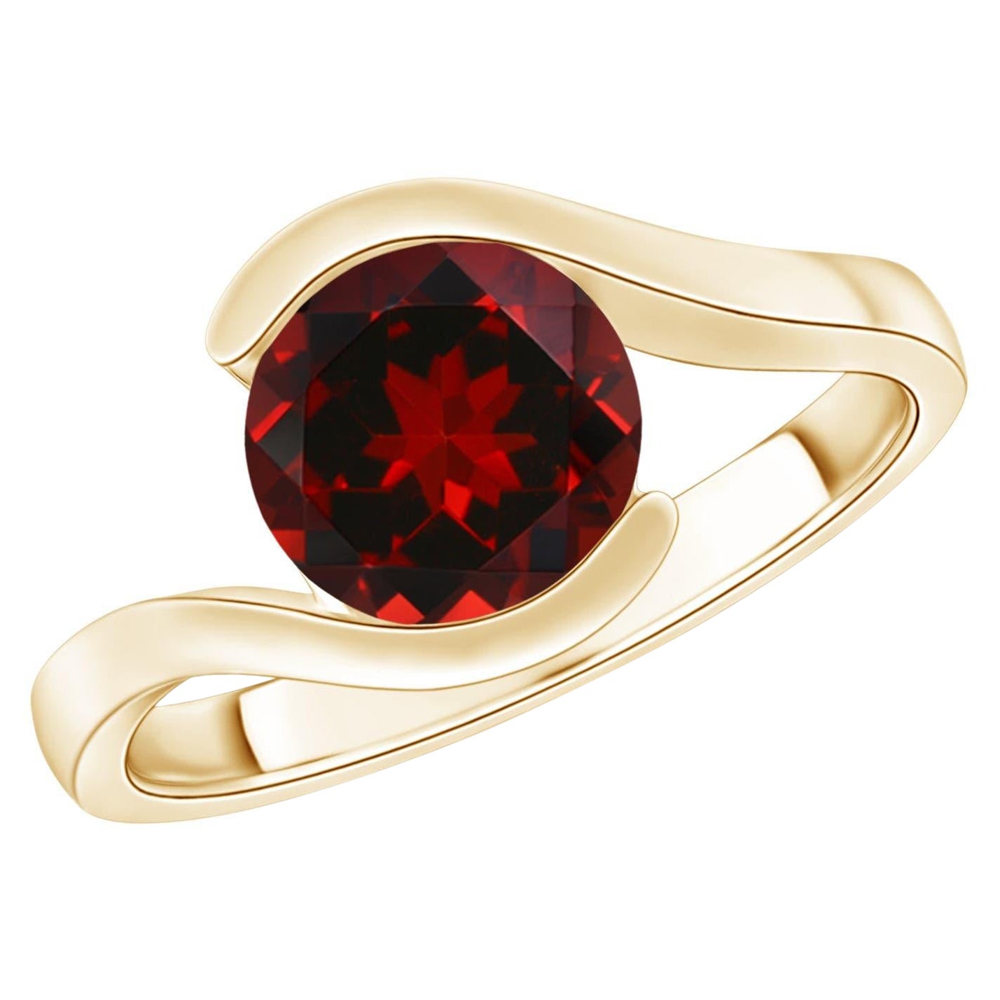 Angara Natural Semi Bezel-Set Solitaire Round 2.2ct Garnet Ring 14K Solid Gold