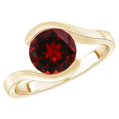 Angara Natural Semi Bezel-Set Solitaire Round 2.2ct Garnet Ring 14K Solid Gold