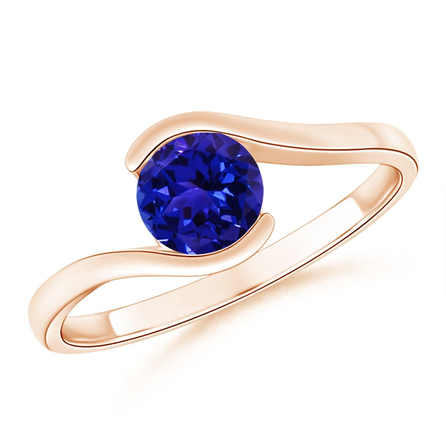 Angara natürlichen Semi Lünette-Set Solitär Runde Tansanit Ring in 14K massivem Gold im Angebot 2
