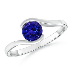Angara Natural Semi Bezel-Set Solitaire Round Tanzanite Ring in 14K Solid Gold