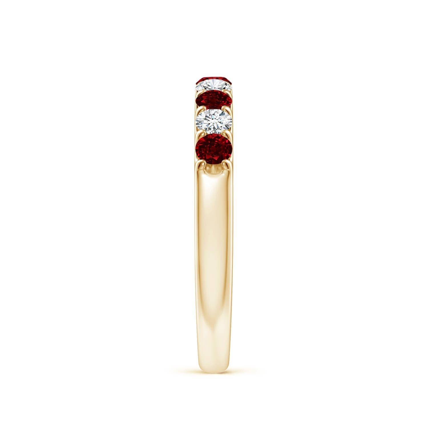 Round Cut Angara Natural Shared Prong Ruby and Diamond Half Eternity Ring 14K Solid Gold For Sale