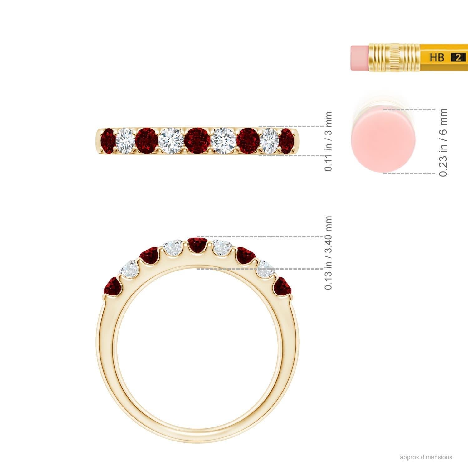 Women's Angara Natural Shared Prong Ruby and Diamond Half Eternity Ring 14K Solid Gold For Sale