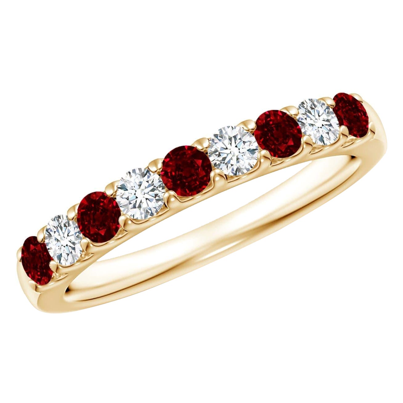 Angara Natural Shared Prong Ruby and Diamond Half Eternity Ring 14K Solid Gold