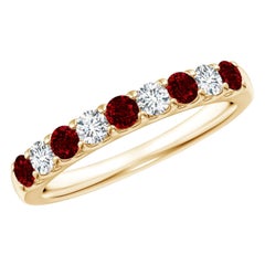 Angara Natural Shared Prong Ruby and Diamond Half Eternity Ring 14K Solid Gold