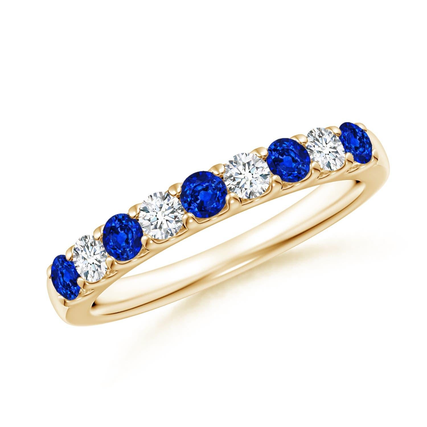 Anillo de media eternidad Angara de zafiro natural y diamante con garras compartidas en oro de 14 quilates en venta 2