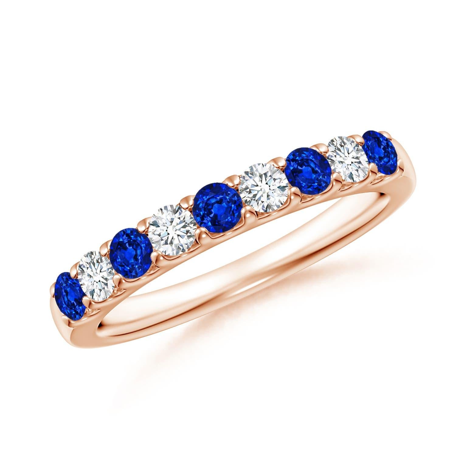 Anillo de media eternidad Angara de zafiro natural y diamante con garras compartidas en oro de 14 quilates en venta 3