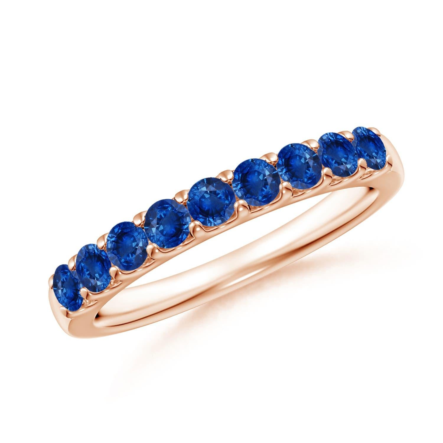 Angara Alianza de boda natural compartida con zafiro en oro macizo de 14K en venta 3