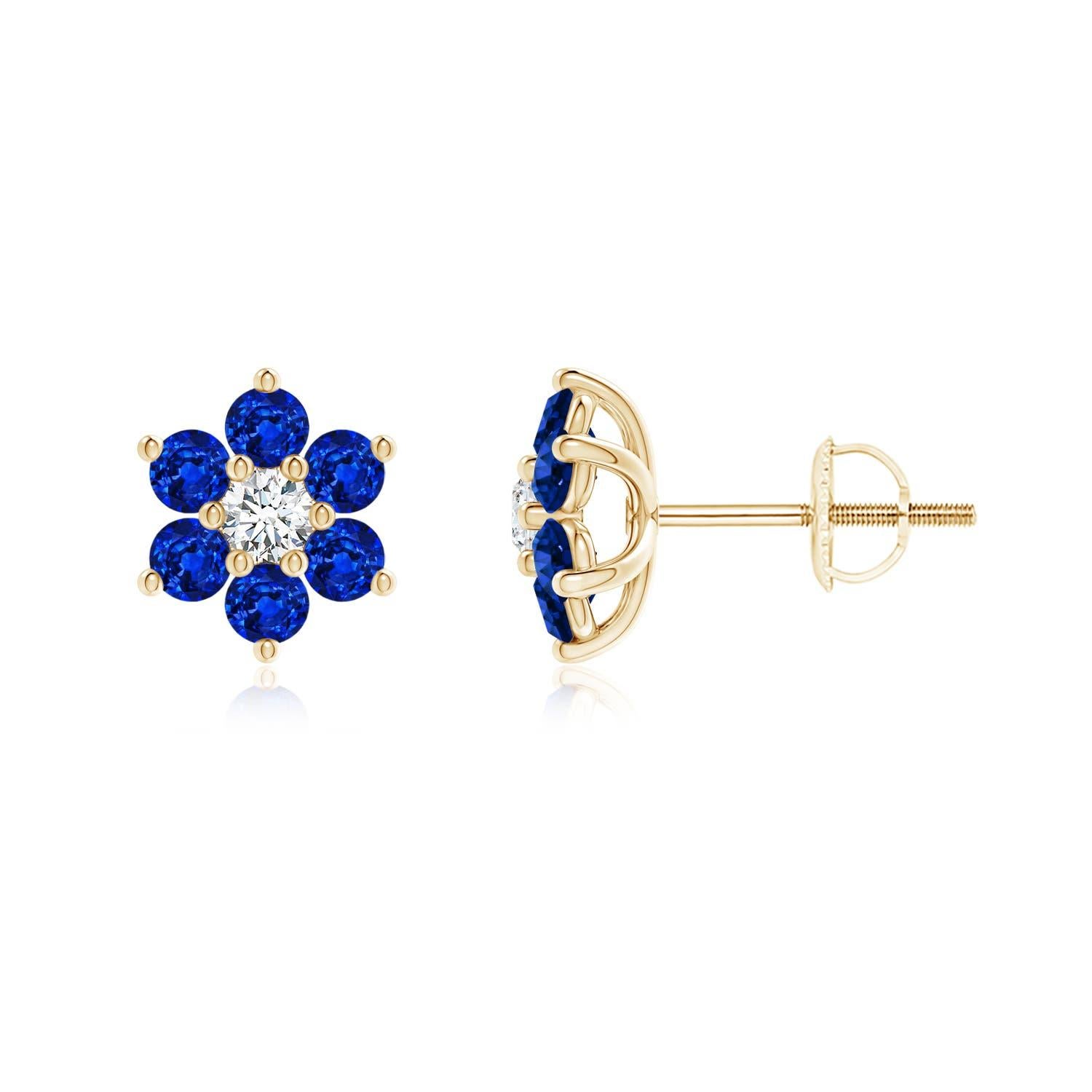 Angara Natürliche sechsblättrige Diamant und Saphir Blume Ohrstecker in 14K Gold Damen im Angebot