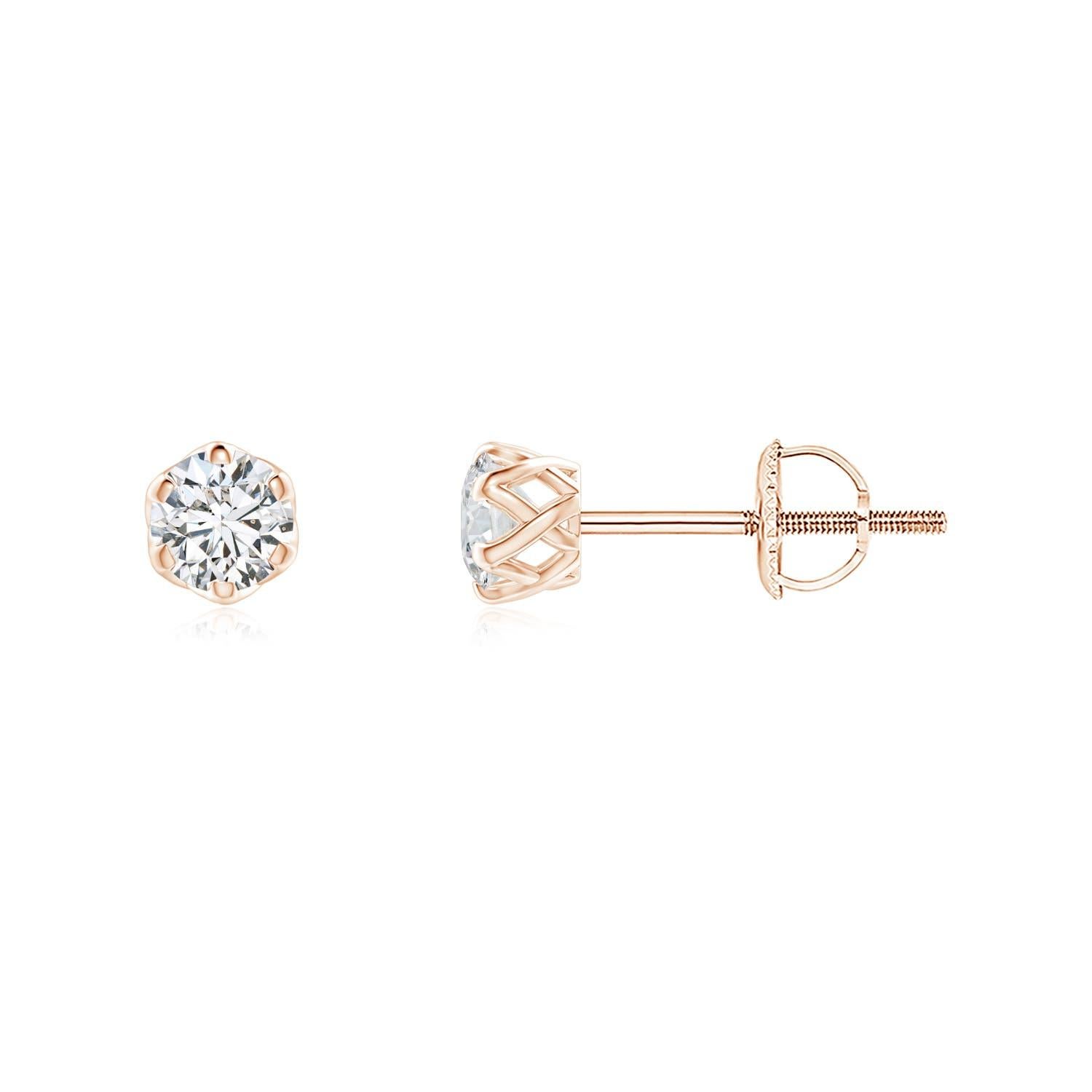 Angara Natural Six Prong-Set Diamond Solitaire Filigree Stud Earring in 14K Gold (Clou d'oreille filigrane en or) Pour femmes en vente