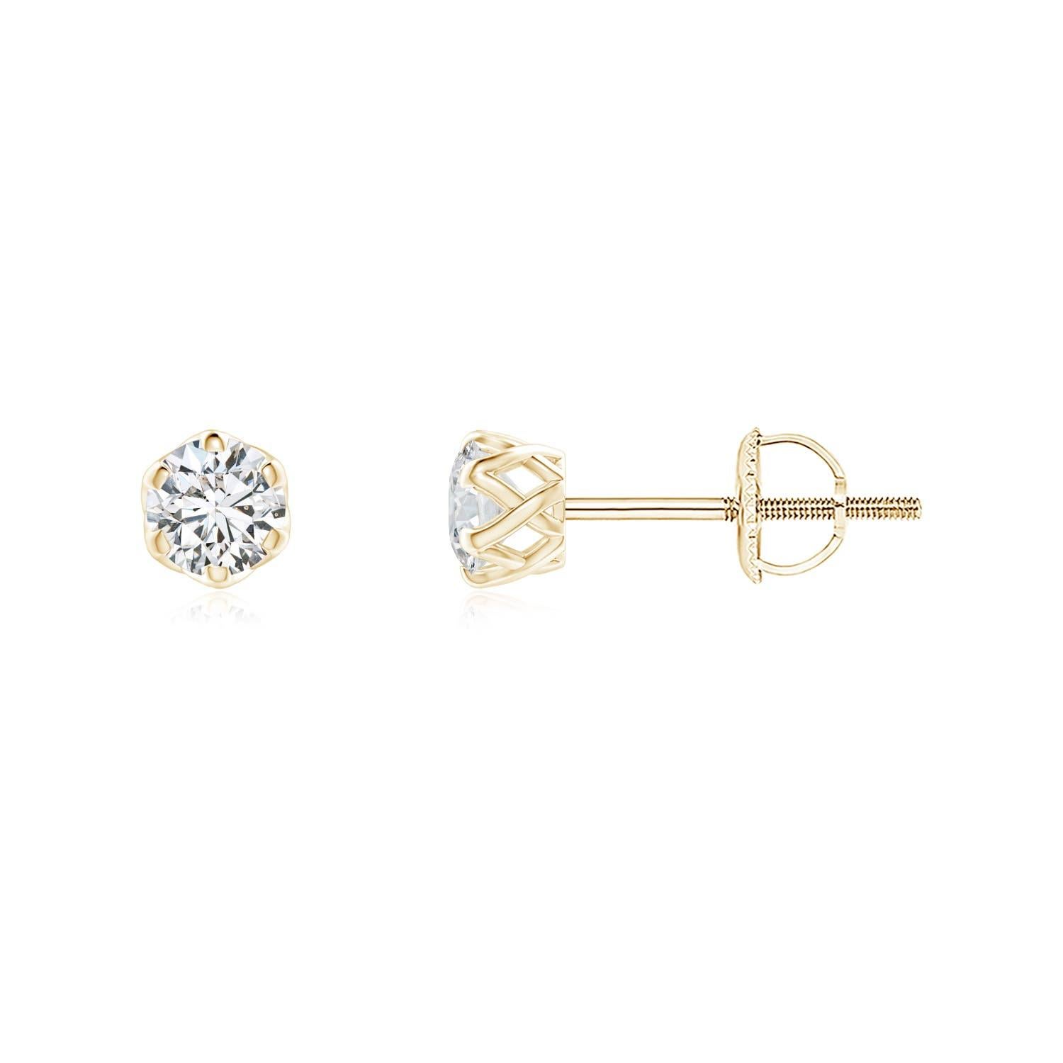 Angara Natural Six Prong-Set Diamond Solitaire Filigree Stud Earring in 14K Gold (Clou d'oreille filigrane en or) en vente 1
