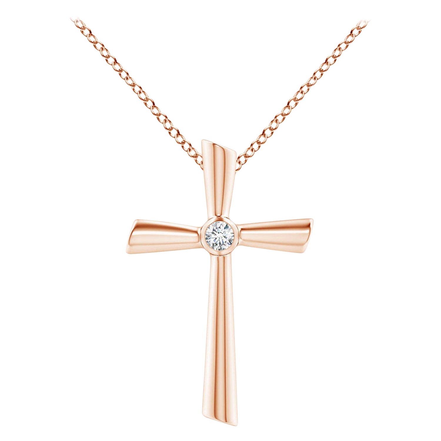 ANGARA Natürlicher Solitär 0,1cttw Diamant-Kreuz-Anhänger aus 14K Roségold