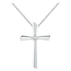 ANGARA Colgante Cruz con Diamante Solitario Natural de 0.1cttw en Oro Blanco de 14K