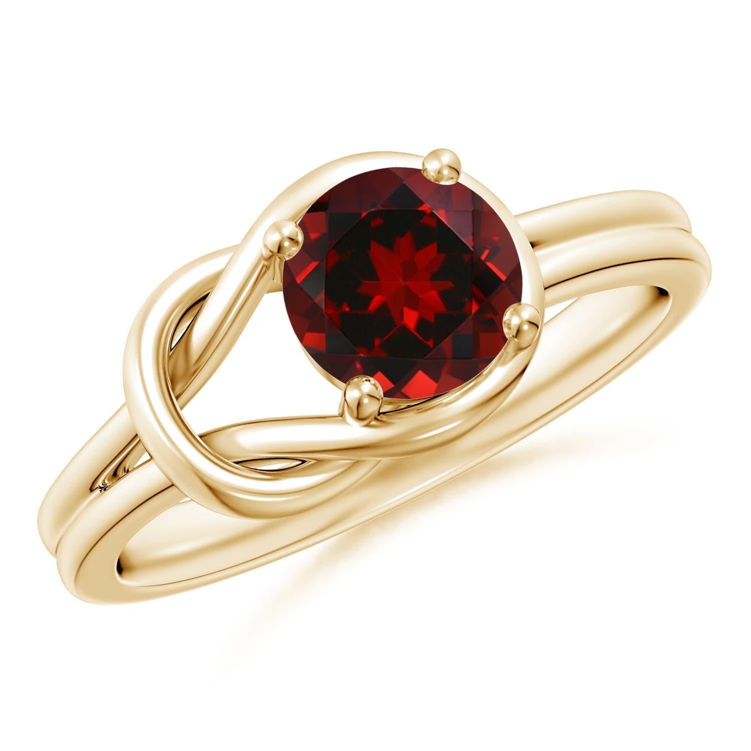 Anillo Angara Solitario Natural 1 ct Granate Nudo Infinito en Oro Macizo de 14K en venta 1