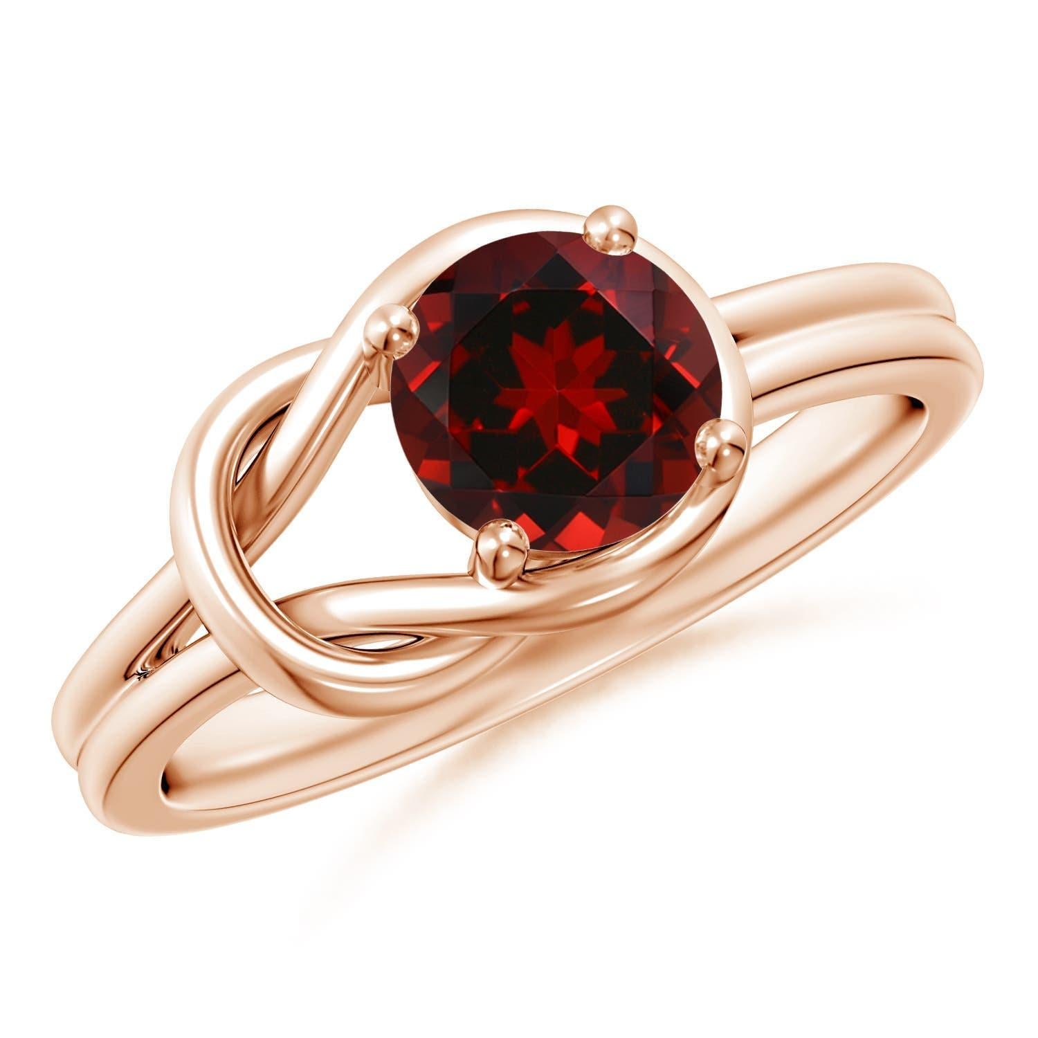 Anillo Angara Solitario Natural 1 ct Granate Nudo Infinito en Oro Macizo de 14K en venta 2