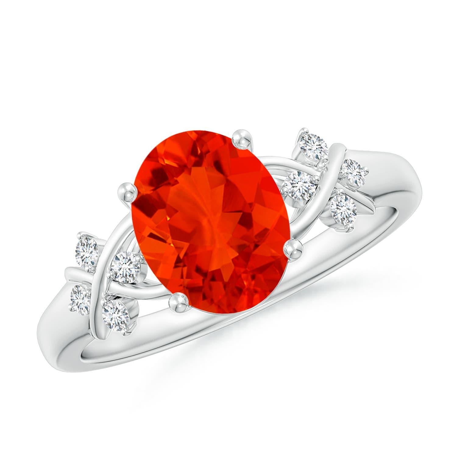 Angara Bague solitaire en or massif 14K de 1,1 ct d'opale de feu avec diamants en vente 2