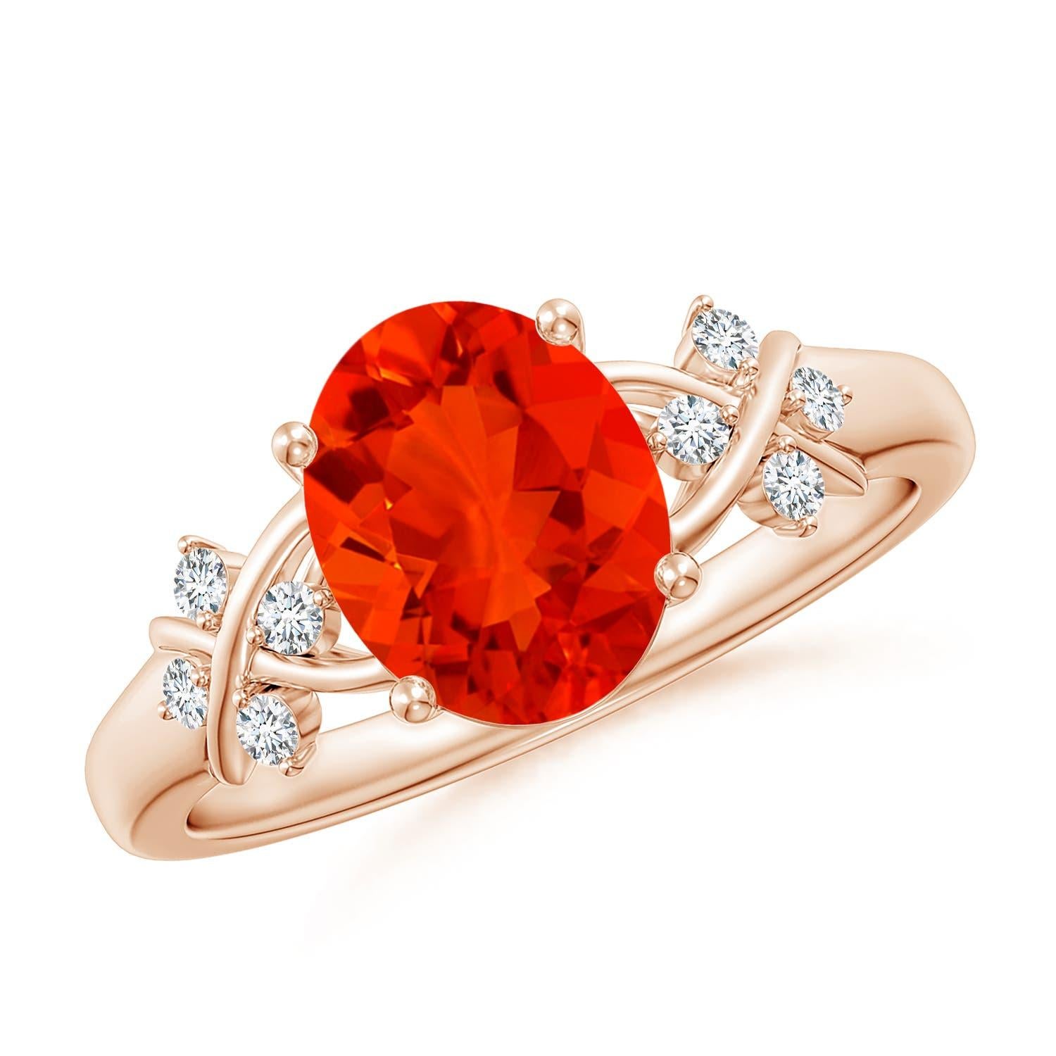 Angara Bague solitaire en or massif 14K de 1,1 ct d'opale de feu avec diamants en vente 3