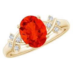Angara Natural Solitaire 1.1 ct Fire Opal Ring with Diamonds in 14K Solid Gold