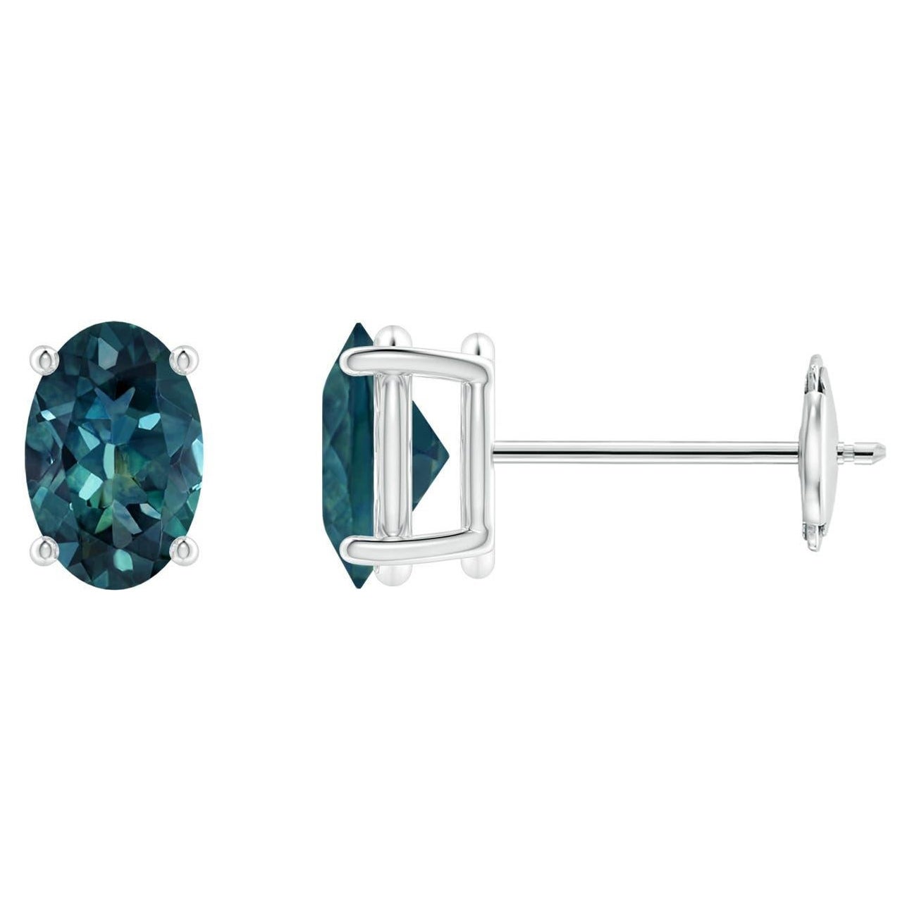 Angara Natural Solitaire 1.2 ct Teal Montana Sapphire Stud Earring in 14K Gold