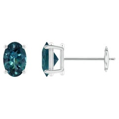 Angara Natural Solitaire 1.2 ct Teal Montana Sapphire Stud Earring in 14K Gold