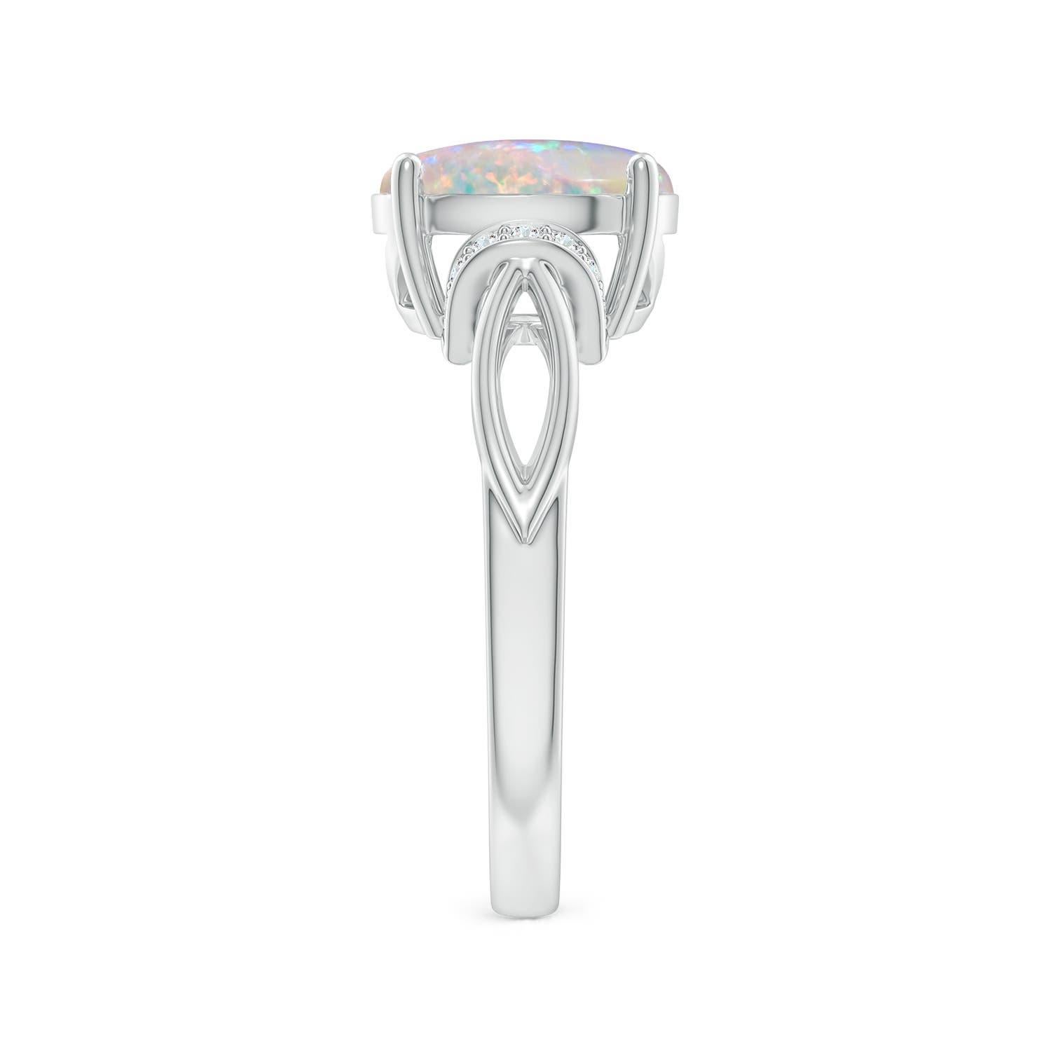 Taglio ovale Anello Angara con solitario naturale di opale da 1,45 carati e diamanti in oro massiccio 14K in vendita