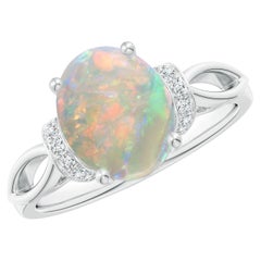 Angara Natural Solitaire 1.45 ct Opal Ring with Diamonds in 14K Solid Gold