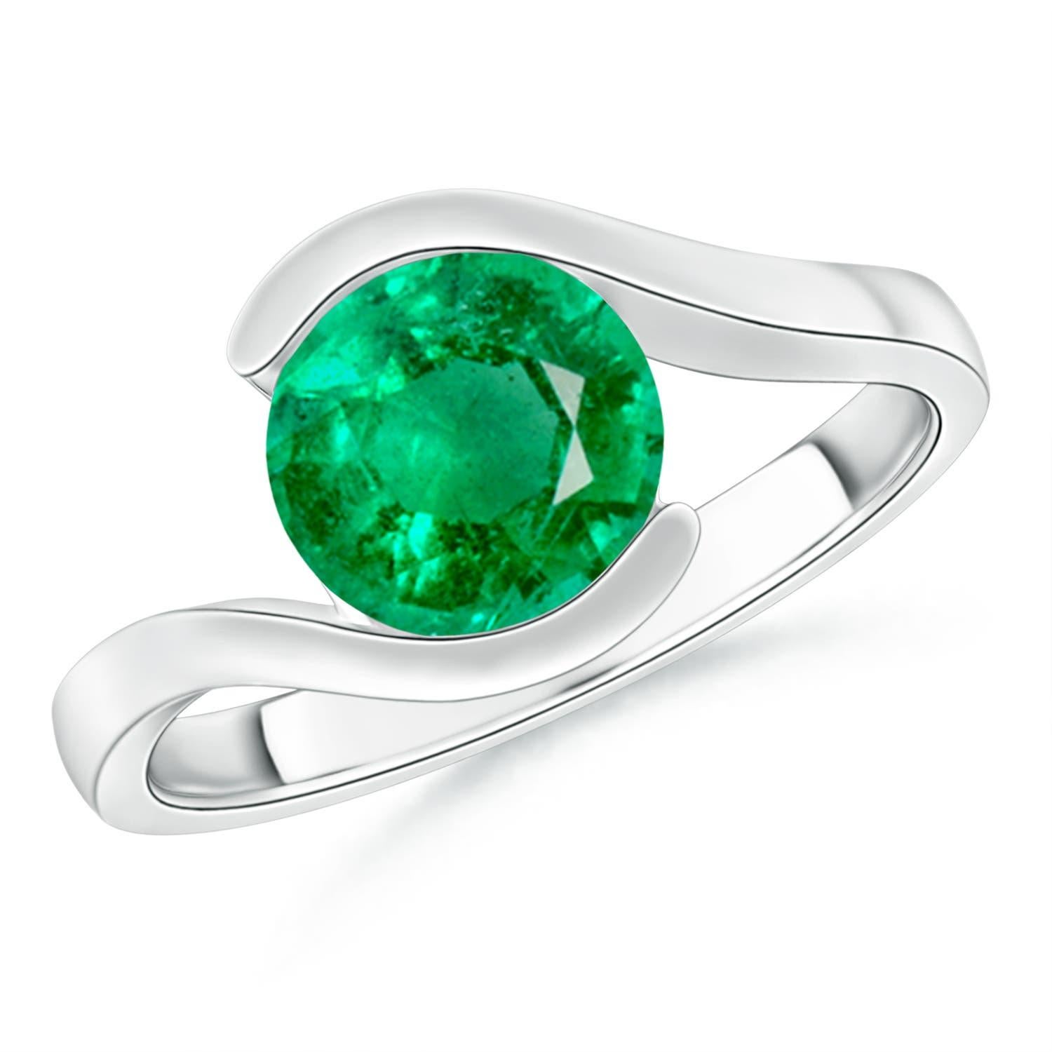 Angara natürlichen Solitär 1,5 ct Smaragd Bypass Verlobungsring in 14K massivem Gold im Angebot 1