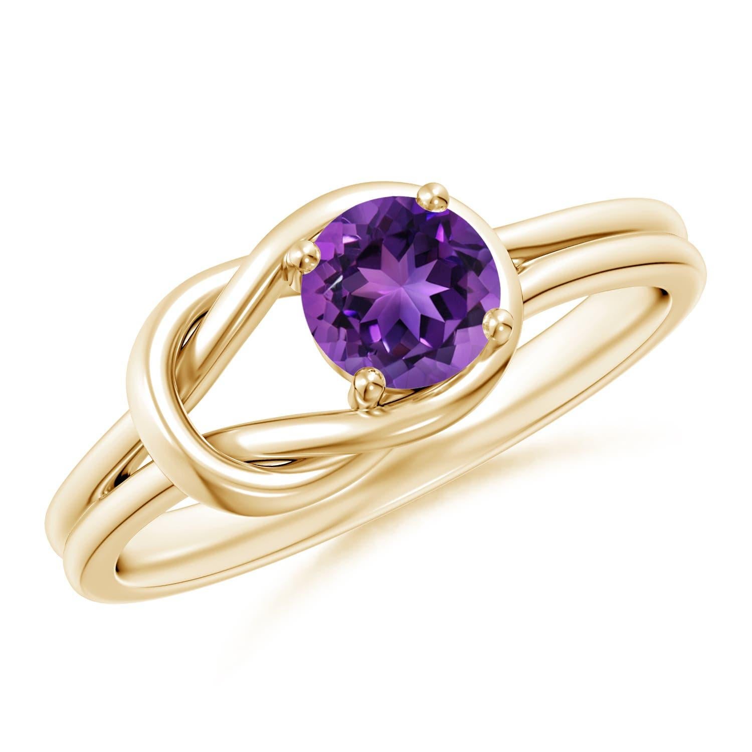 Anello Angara con solitario naturale di ametista e nodo infinito in oro massiccio 14K per donna in vendita 2