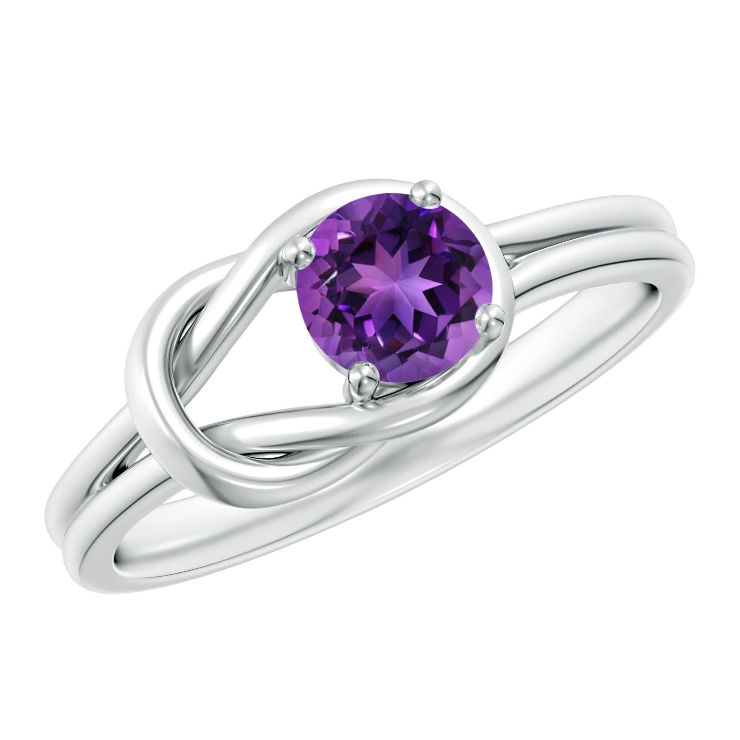 Anello Angara con solitario naturale di ametista e nodo infinito in oro massiccio 14K per donna in vendita
