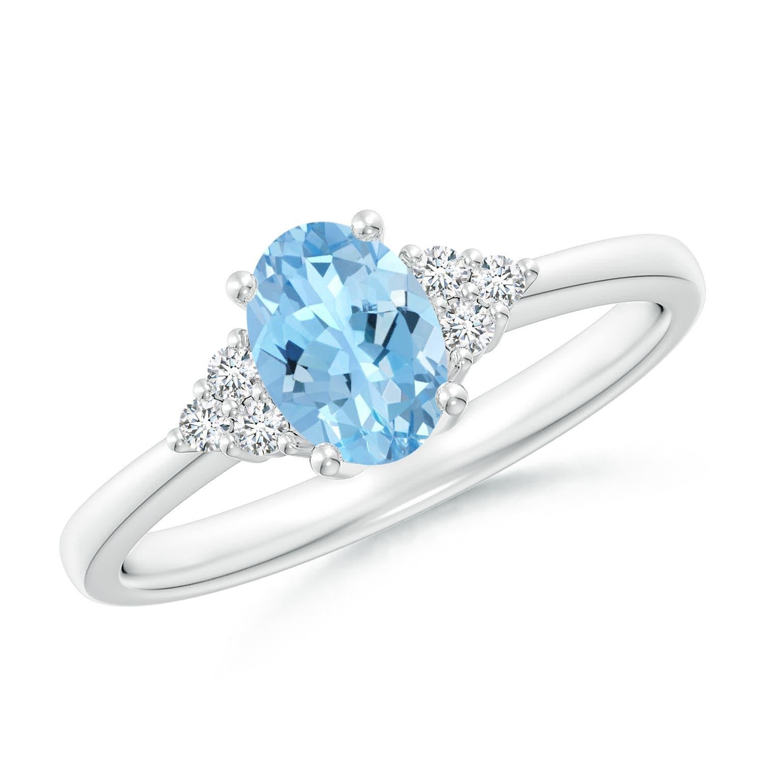 De las mujeres Anillo de Promesa Angara Solitario Natural Aguamarina y Diamante en Oro Macizo de 14K en venta