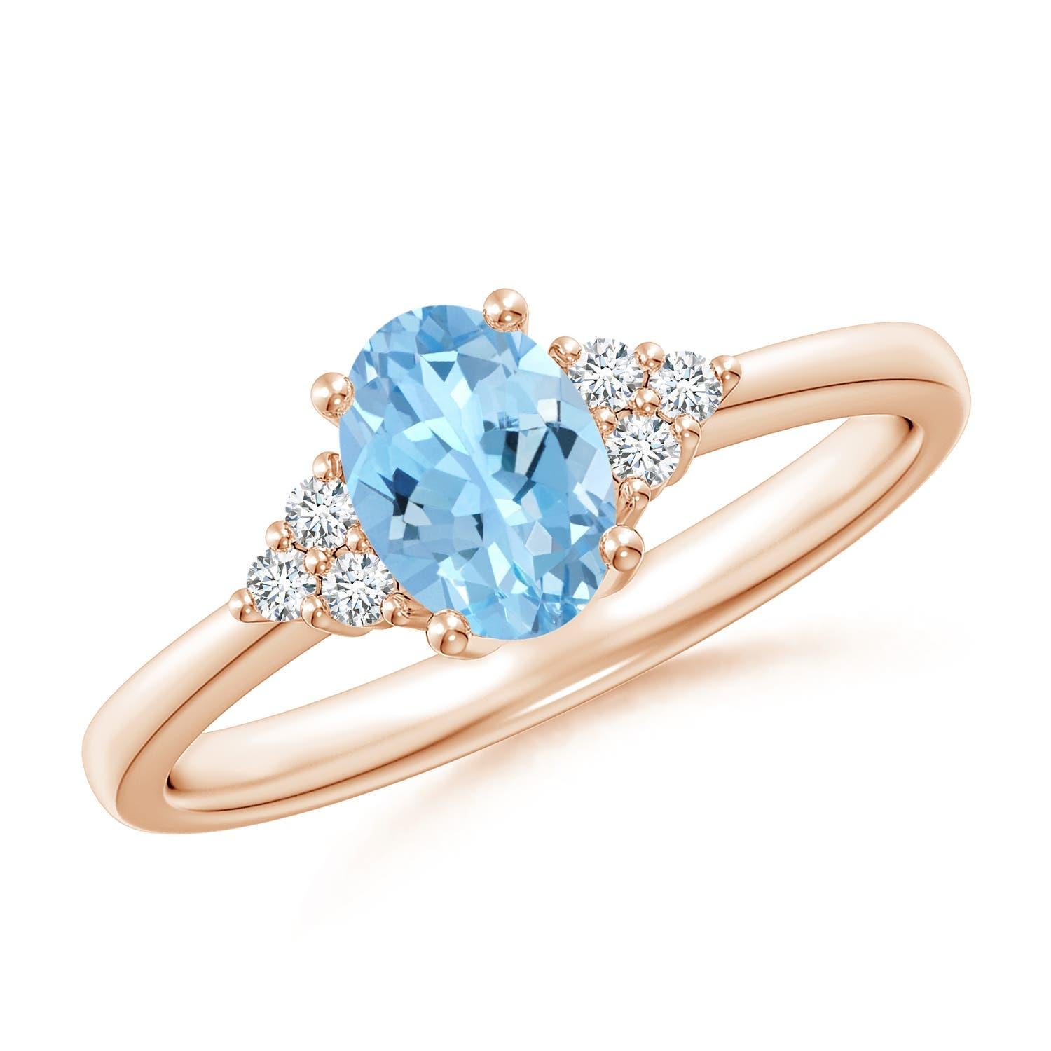 Anillo de Promesa Angara Solitario Natural Aguamarina y Diamante en Oro Macizo de 14K en venta 1