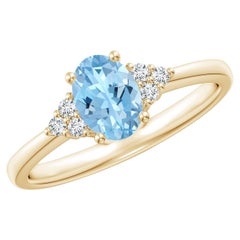 Anello Promessa Angara con acquamarina e diamante solitario naturale in oro massiccio 14 carati