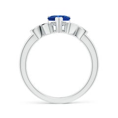 Angara Anello Cuore con Zaffiro Blu Solitario Naturale e Diamante in Oro Solido 14K