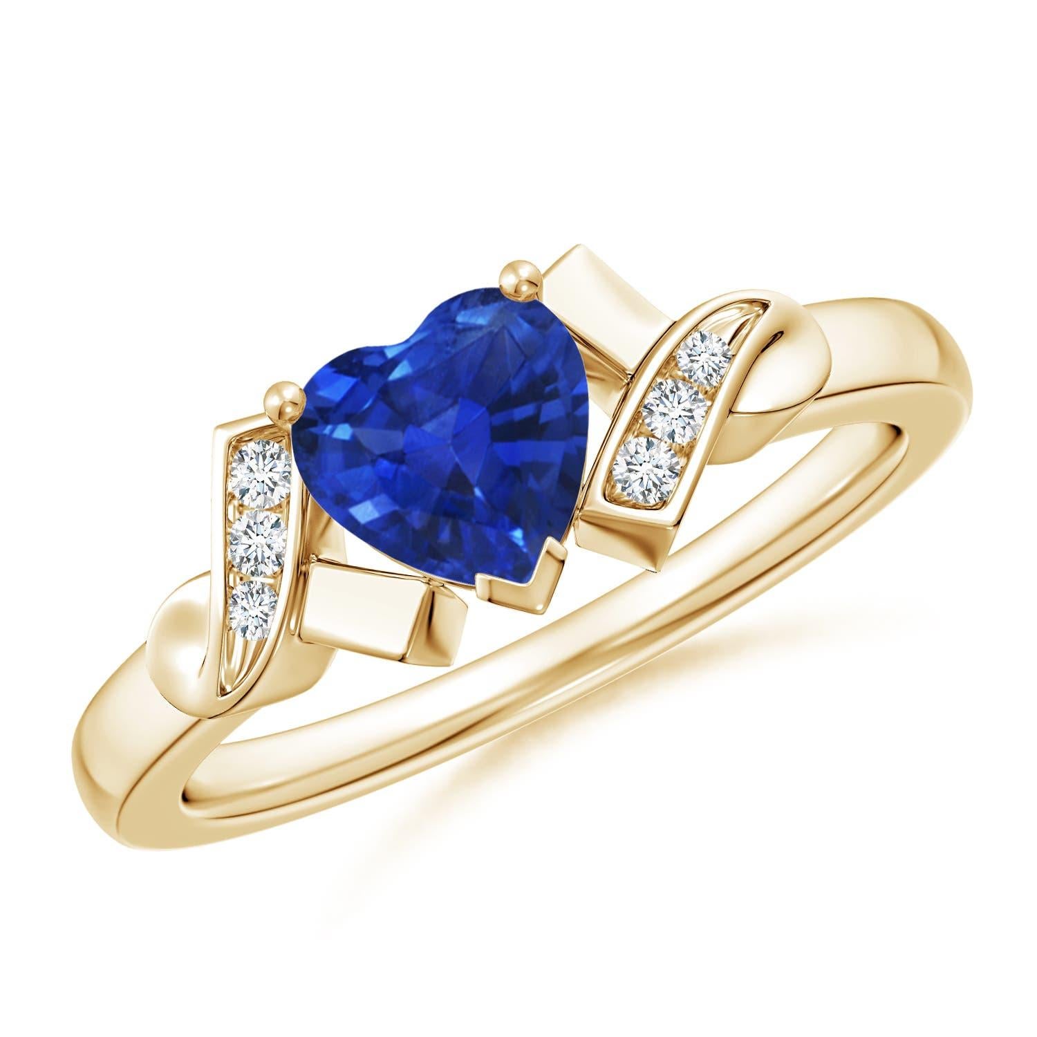Angara natürlichen Solitär blauer Saphir Herz Ring mit Diamant in 14K massivem Gold im Zustand „Neu“ im Angebot in Los Angeles, CA