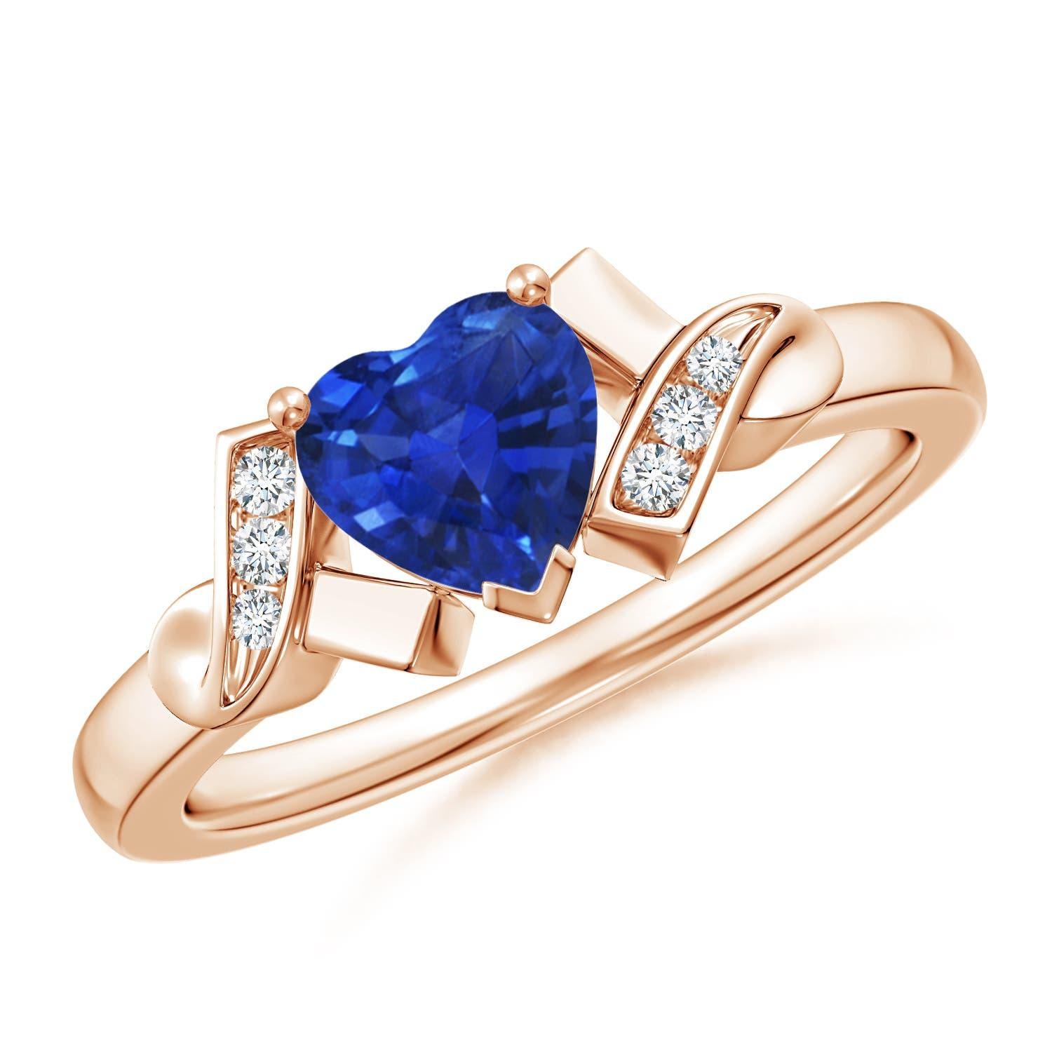 Angara natürlichen Solitär blauer Saphir Herz Ring mit Diamant in 14K massivem Gold Damen im Angebot